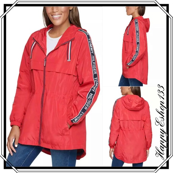 Tommy Hilfiger Long Windbreaker Hooded Rain Jacket - Picture 1 of 14